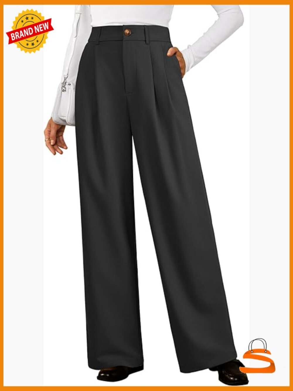 Straight Leg Business Casual Pants Wool Blend Elastic Waist High Rise